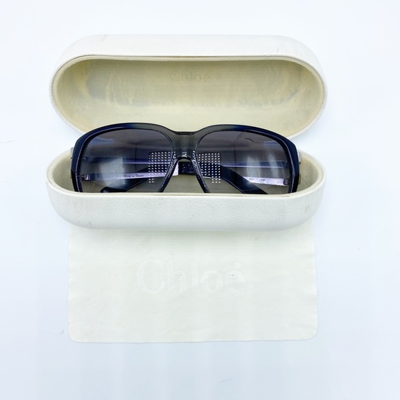 Chloe 🕶️ Blue Gray Gradient Ombre Oversized Sunglasses w/ Silver Hardware - Picture 9 of 10